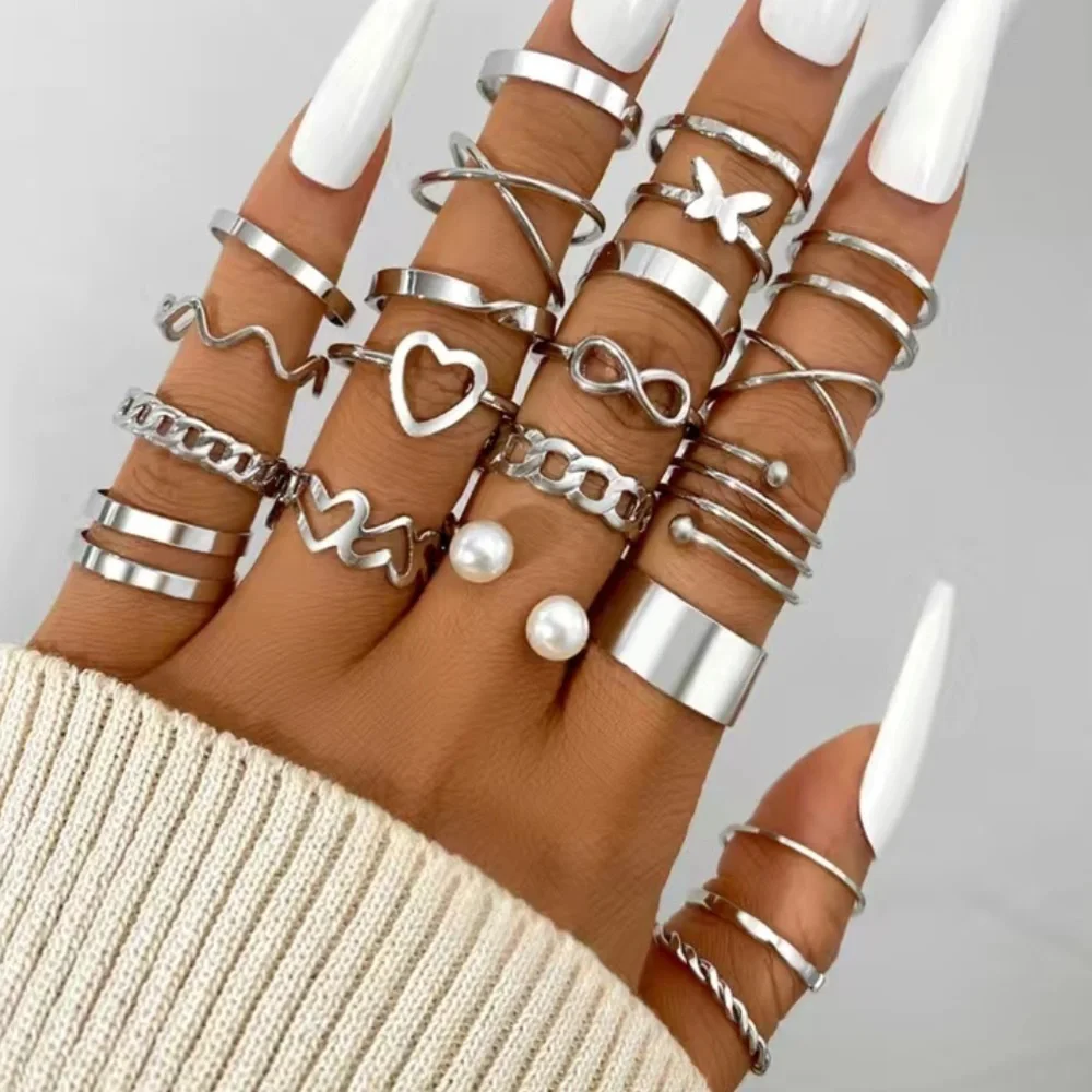 Silver Butterfly Love Minimalist Ring Set 22pc